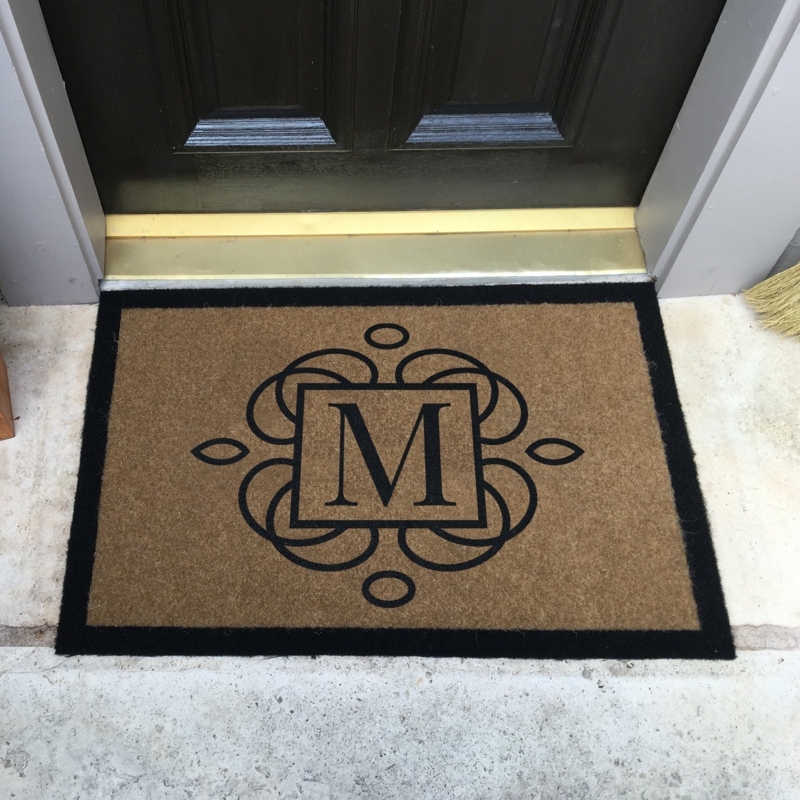 Doormat Monogrammed Floral Design Coir-Like Classic Black