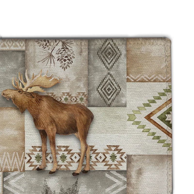 Doormat Moose Silhouette Patchwork Lodge Design Serged Edge Southwest