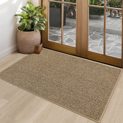 Doormat Mottled Weave Tan Black Woven Textile Transitional Style