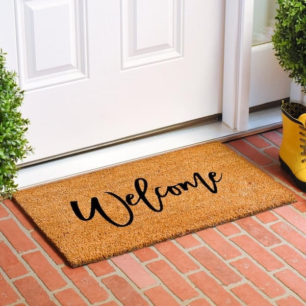 Doormat Natural Coir Cursive Script Bold Contrast Transitional