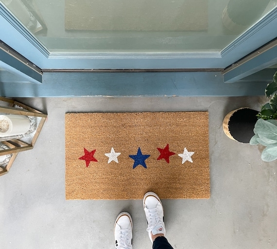 Doormat Natural Coir Five Star Horizontal Row Patriotic Americana