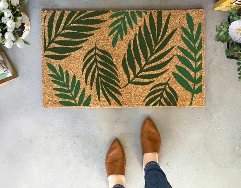 Doormat Natural Coir Material Tropical Leaf Print Natural Fiber Welcome Mat
