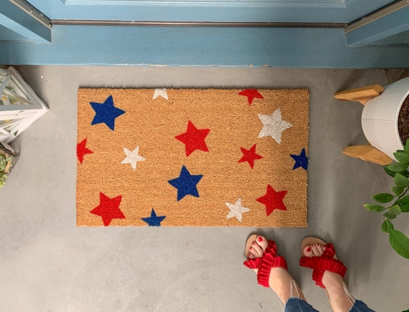 Doormat Natural Coir Patriotic Red White Blue Scattered Stars