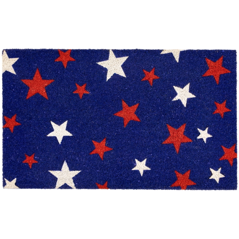 Doormat Navy Blue Coir Americana Red White Stars Patriotic Decor