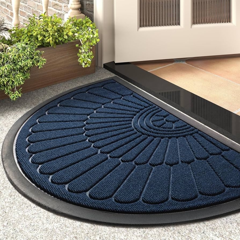 Doormat Navy Blue Semicircular Fan Pattern Textured Raised Lines