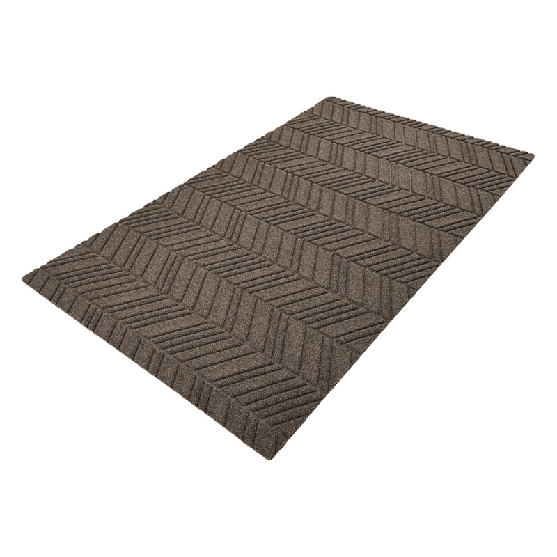 Doormat, Olive Herringbone Pattern, Muted Tone, Textured Utility Mat.