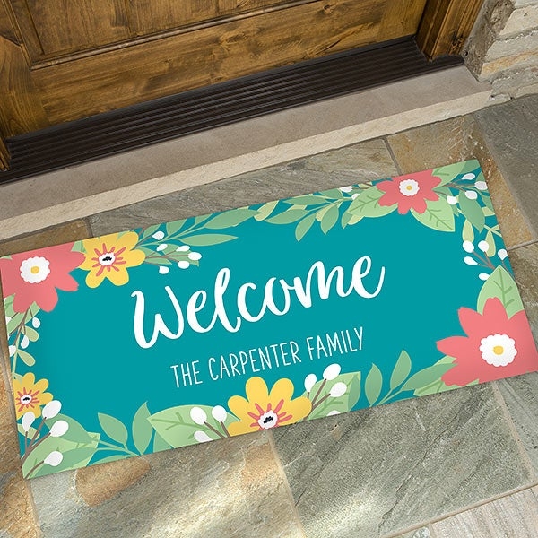 Doormat Oversized 24x48 with Custom Family Name, Floral Graphics