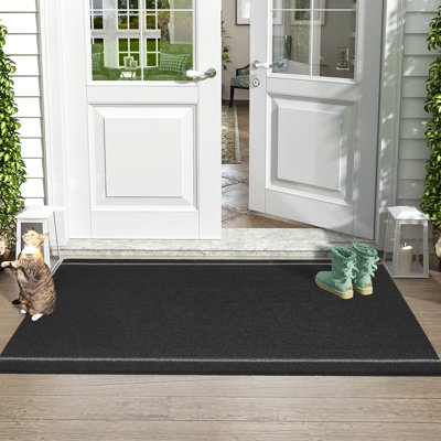 Doormat Oversized Dark Grey Striped Accent Low Profile