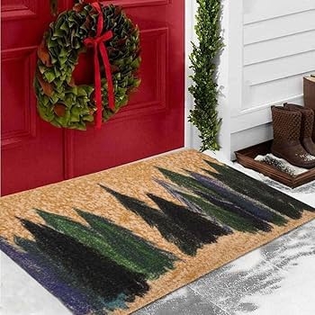Doormat Painted Graphic Pine Tree Motif Coir Rustic
