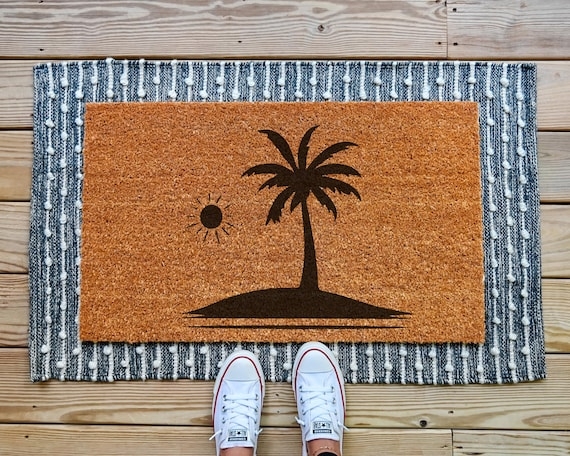 Doormat Palm Tree Motif Layered Rug Look Tropical Palm Tree Doormat