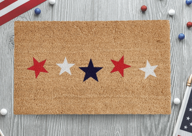 Doormat Patriotic Americana Five Star Motif Red White Blue Entry