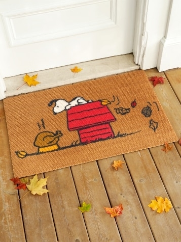 Doormat, Peanuts Snoopy Graphic, Coir Texture, Whimsical Thanksgiving Theme