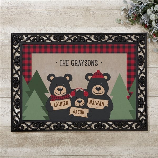 Doormat Personalized Bear Family Scroll Frame Plaid (53)