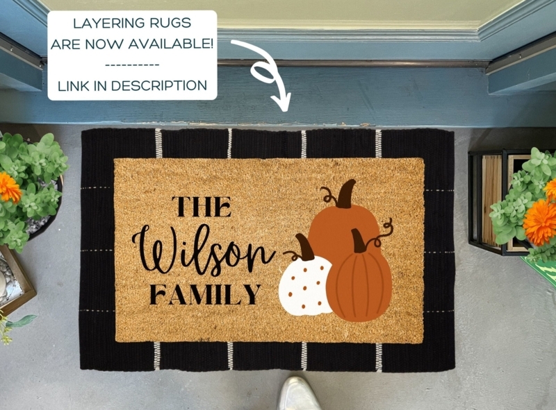 Doormat, Personalized Name, Layered Design, Striped Pattern, Farmhouse