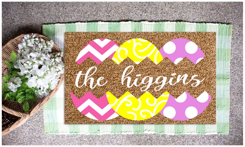 Doormat Personalized Text With Easter Egg Graphics And Layered Rug Look