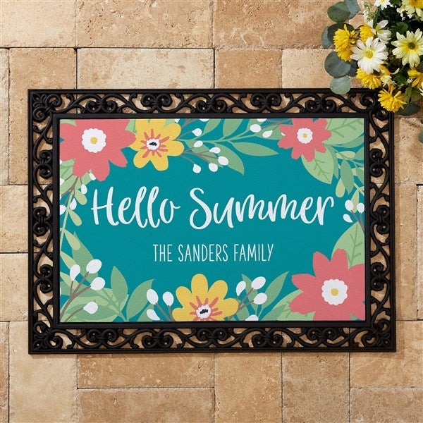 Doormat Personalized Text with Ornate Black Tray, Floral Pattern