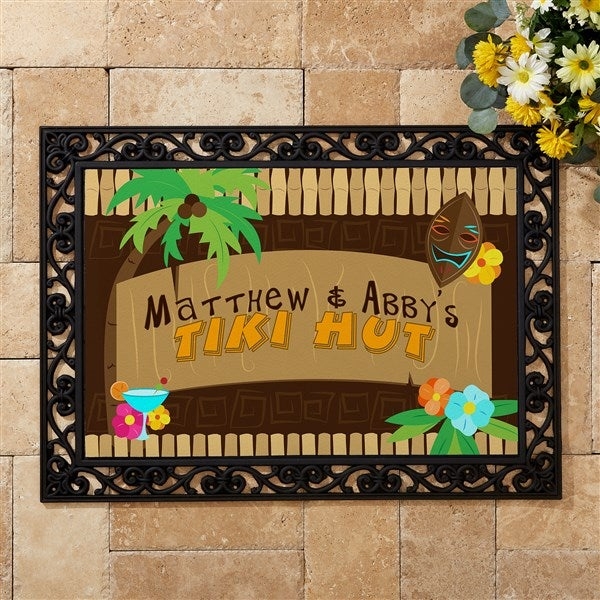 Doormat Personalized Tiki Graphic Ornate Scrollwork Border Welcome Mat