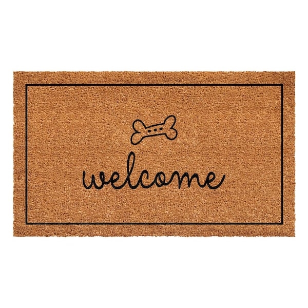 Doormat Pet Friendly Dog Bone Graphic Cursive Welcome Text Natural