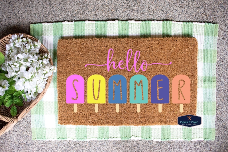 Doormat Popsicle Graphics with Layered Styling, Natural Coir Base