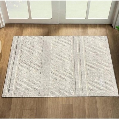 Doormat Raised Texture Geometric Pattern White Minimalist Styling