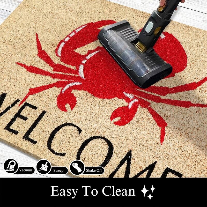 Doormat Red Crab Graphic Natural Coir Coastal Nautical Theme