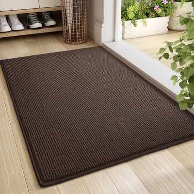 Doormat Ribbed Surface Chocolate Brown Low Profile Mudroom Rug