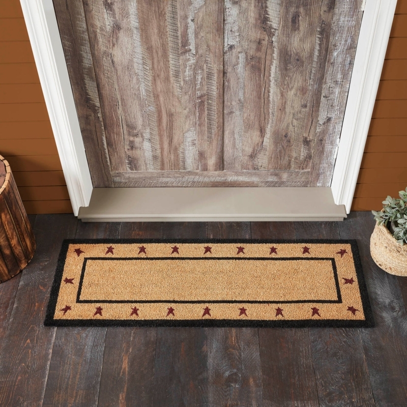 Doormat Runner Primitive Star Border Coir Tan Black Burgundy