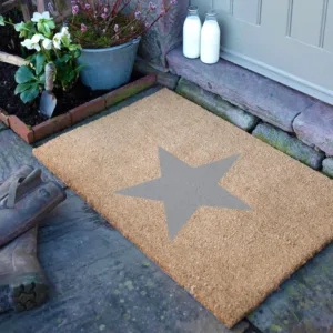 Doormat Rustic Large Grey Star Motif Dense Pile Welcoming Entry