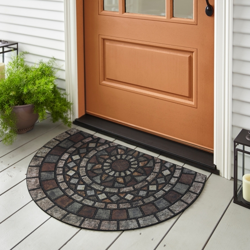 Doormat Rustic Mosaic Pattern Stone Look Radial Earthy Rubber