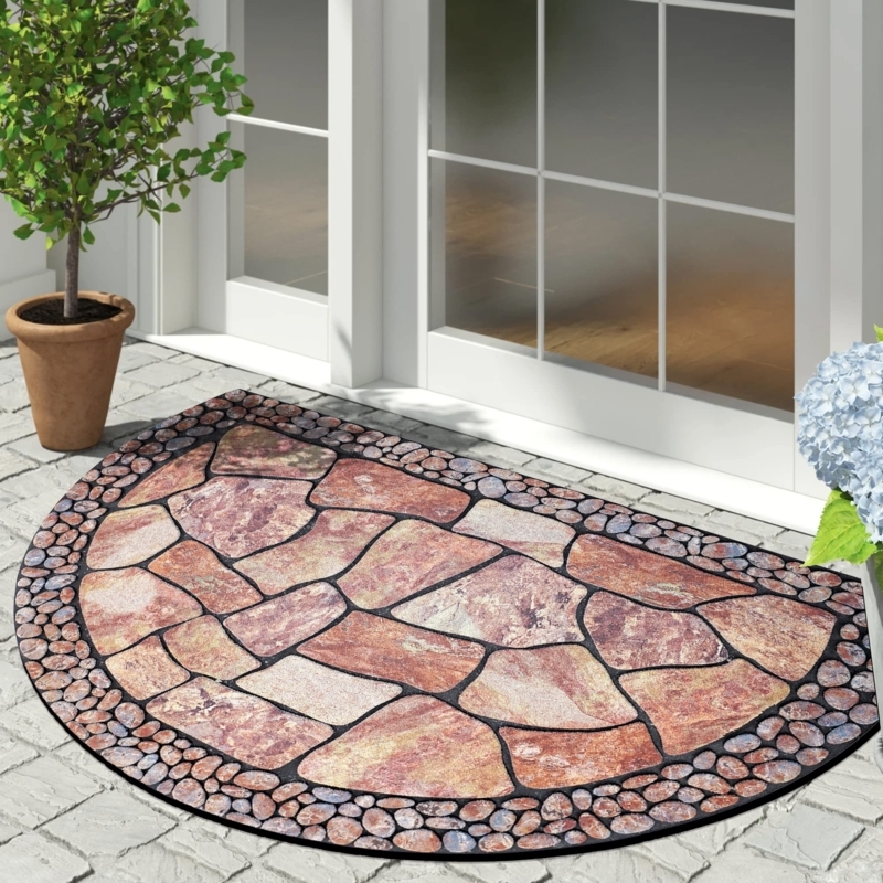 Doormat Rustic Stone Pattern Flagstone Pebble Print Outdoor