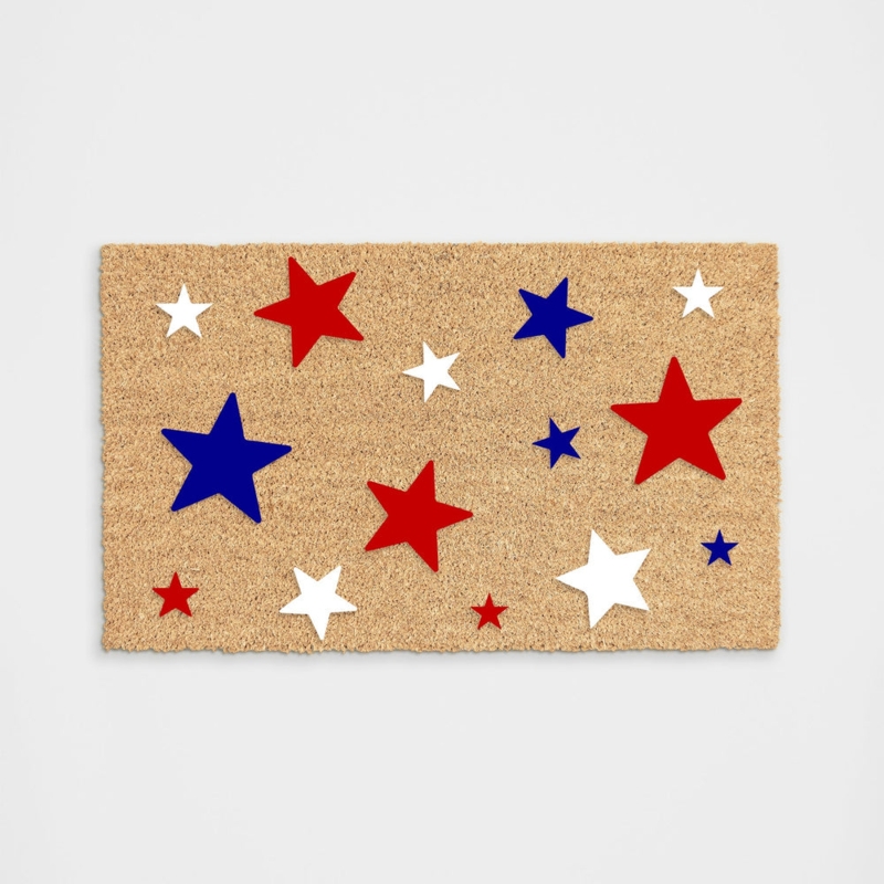 Doormat Scattered Multi Size Stars Red White Blue Patriotic Entry