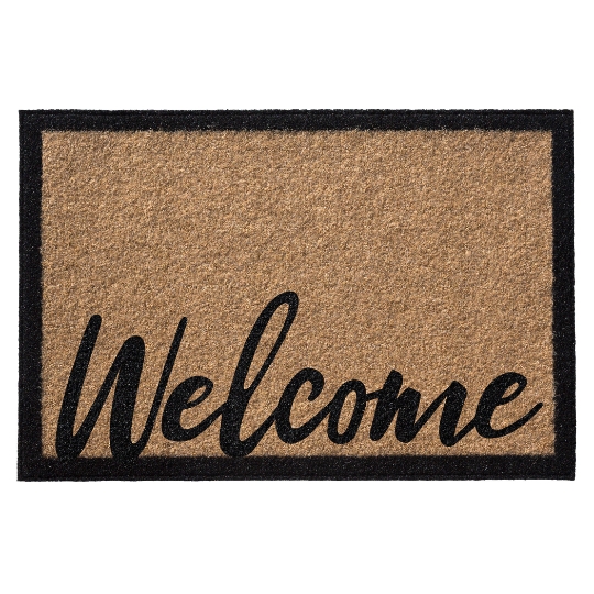 Doormat Script Welcome Text Black Border Frame Fibrous