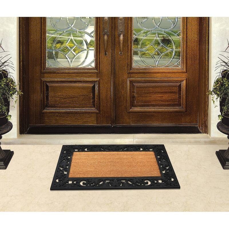 Doormat Scrollwork Border Tapered Edge Rubber Coir Traditional