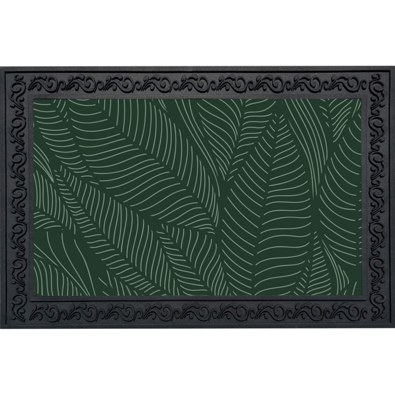 Doormat Scrollwork Border Tropical Leaf Pattern Black Scrollwork Entry Mat