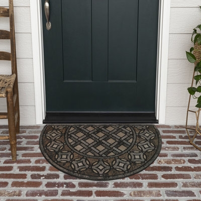 Doormat Semi Circle Charcoal Bronze Geometric Lattice Molded