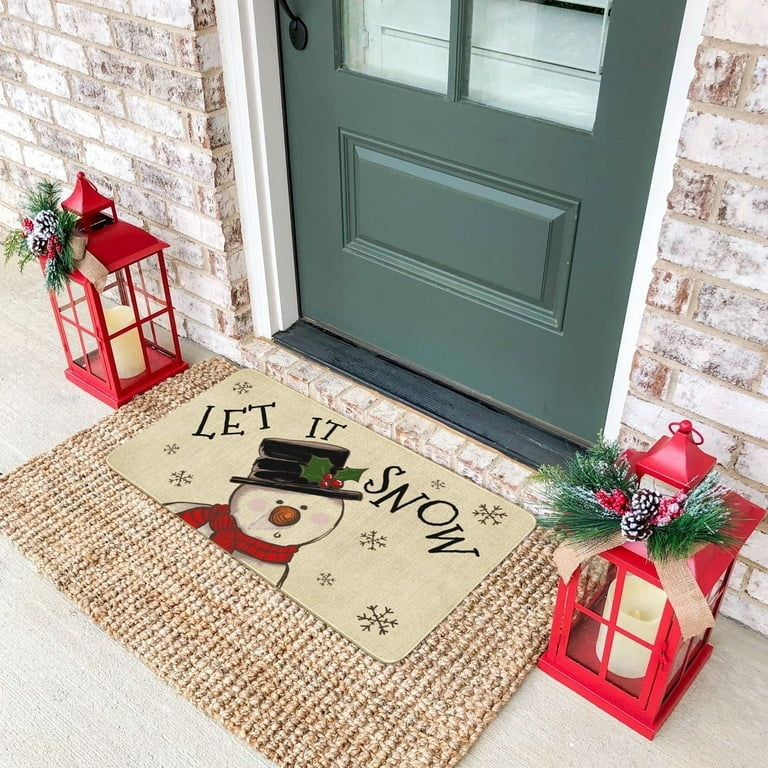 Doormat Snowman Graphic Woven Fiber Layered Festive Decor