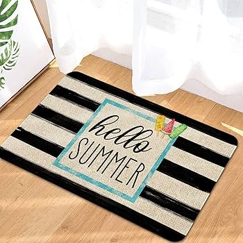 Doormat Striped Hello Summer with Bold Stripes, Woven Texture