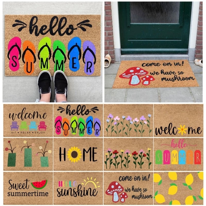 Doormat Summer Flip Flop with Punny Typography, Coir-Like Texture