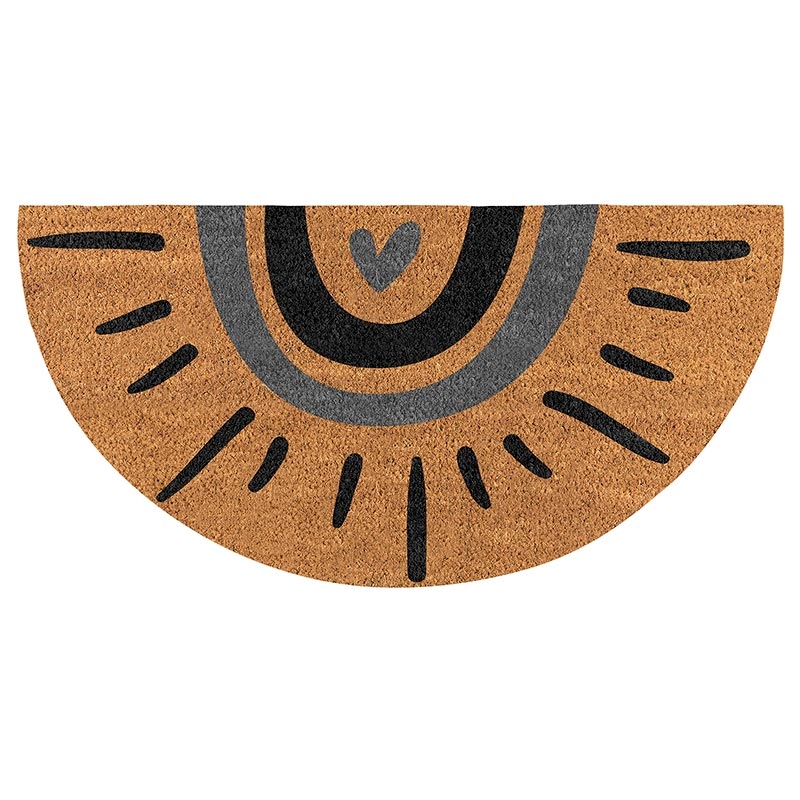 Doormat Sunburst Heart Motif Coir Graphic Print Natural Tan