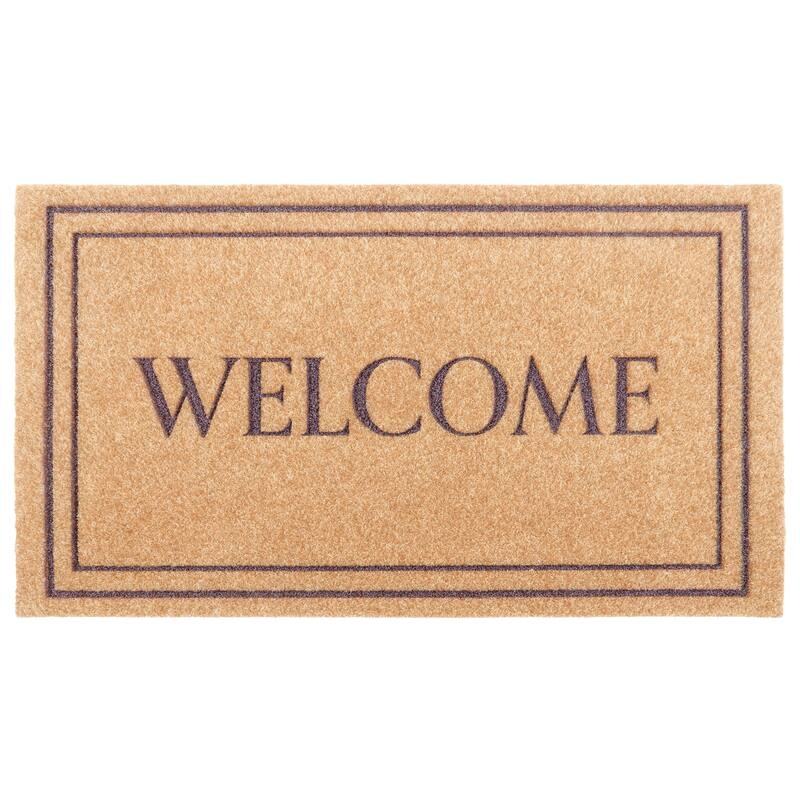 Doormat Tan Coir Look Double Border Welcome Greeting
