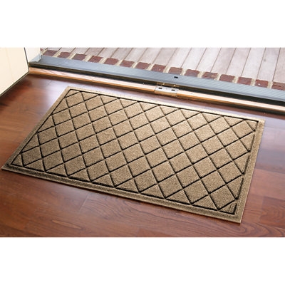 Doormat, Tan Diamond Grid Pattern, Raised Texture, Farmhouse Rustic.