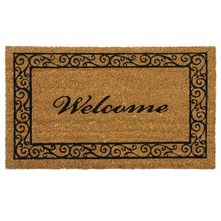 Doormat Traditional Estate Style Black Scrollwork Border Script