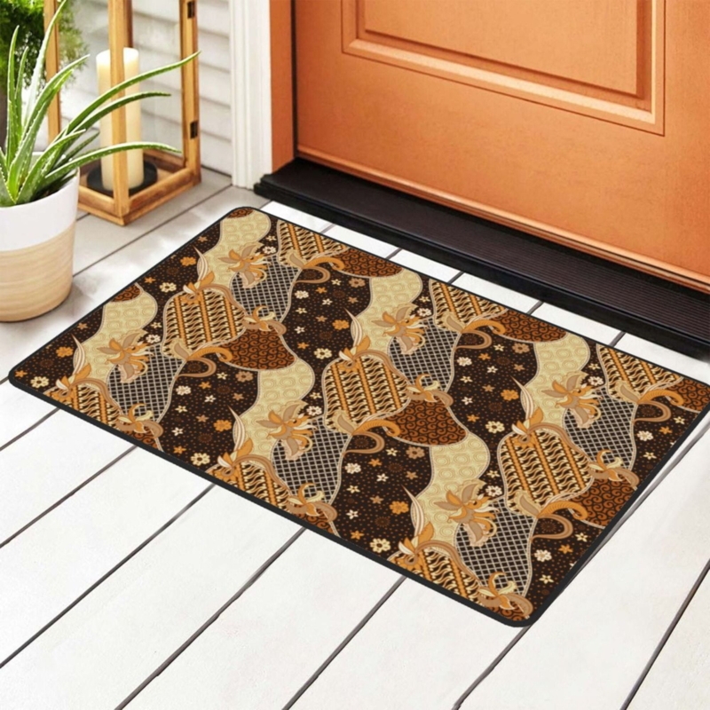 Doormat Traditional Indonesian Style Mat, Earth Toned Batik Pattern
