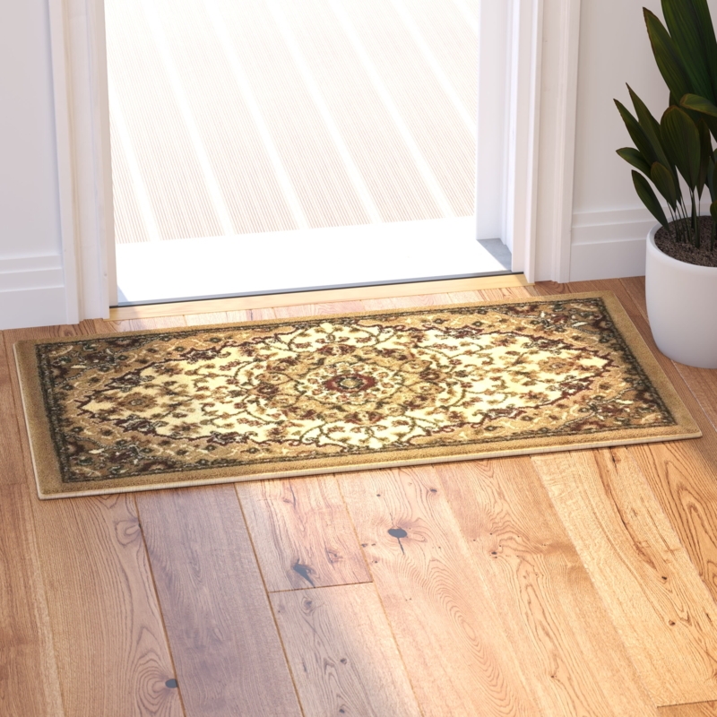 Doormat Traditional Oriental Entryway Rug, Ivory Bellagio Floral Design