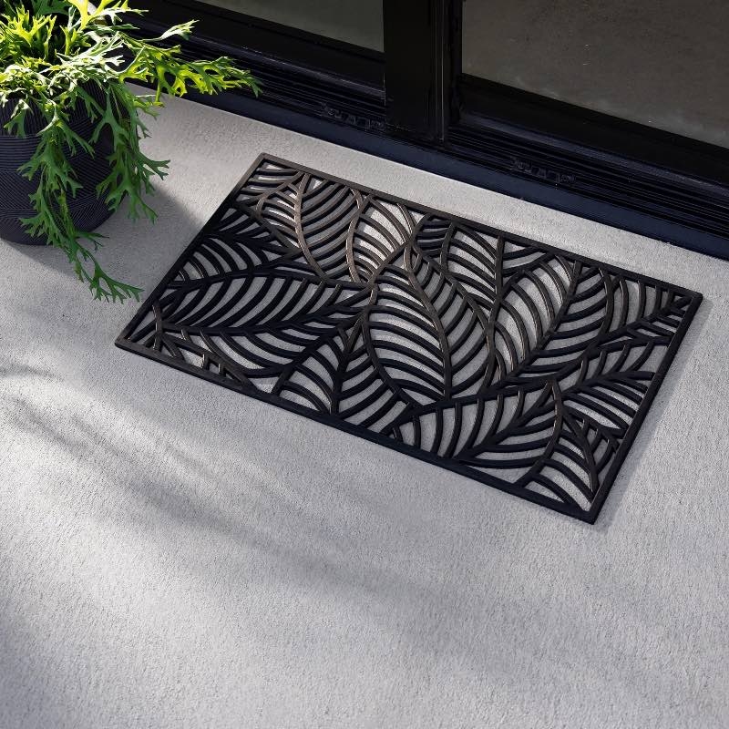 Doormat Tropical Leaf Cutout Openwork Black Rubber Leaf Design Mat