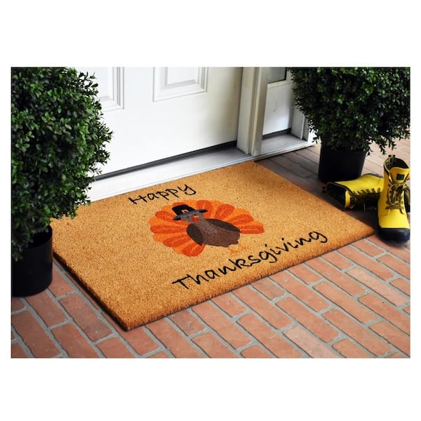 Doormat, Turkey Illustration, Thanksgiving Theme, Natural Coir Fiber