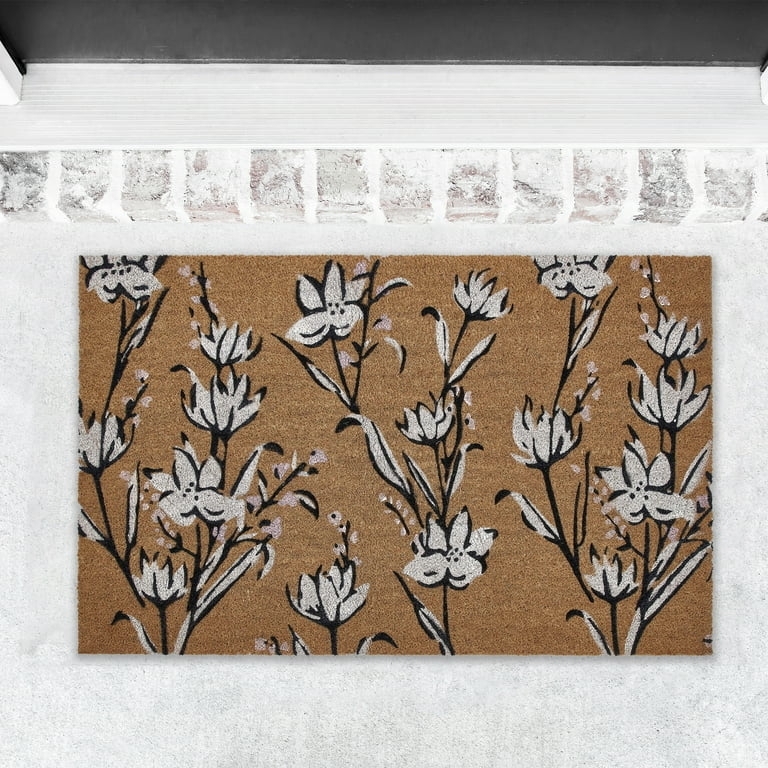 Doormat, Vertical Floral Design, Coir, Natural Tan, Modern Farmhouse
