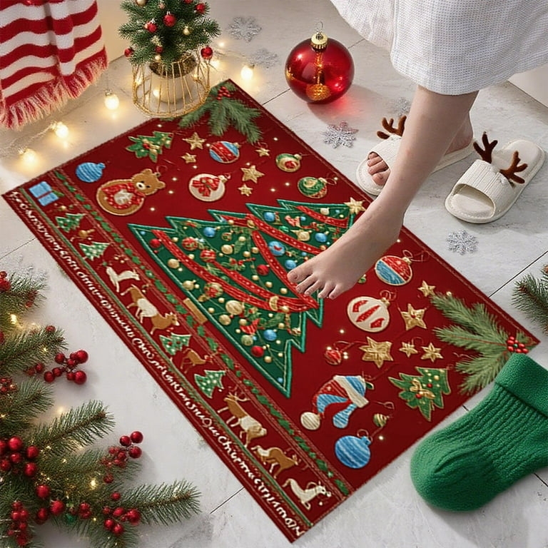 Doormat Vibrant Red Background Reindeer Border Design (55)