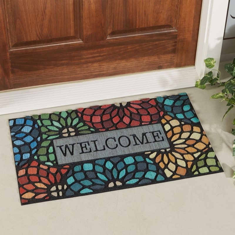 Doormat Vibrant Stained Glass Florets Multi Bright Colors Eclectic