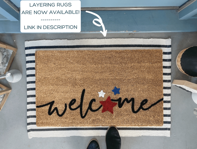 Doormat Welcome Script Patriotic Stars Coir Layered Farmhouse